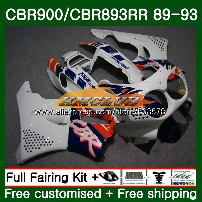 Корпус для HONDA CBR900RR CBR 893RR 1989 1990 1991 1992 1993 92CL. 40 CBR900 CBR893 RR CBR893RR 89 90 91 92 93 обтекатель Топ белого цвета