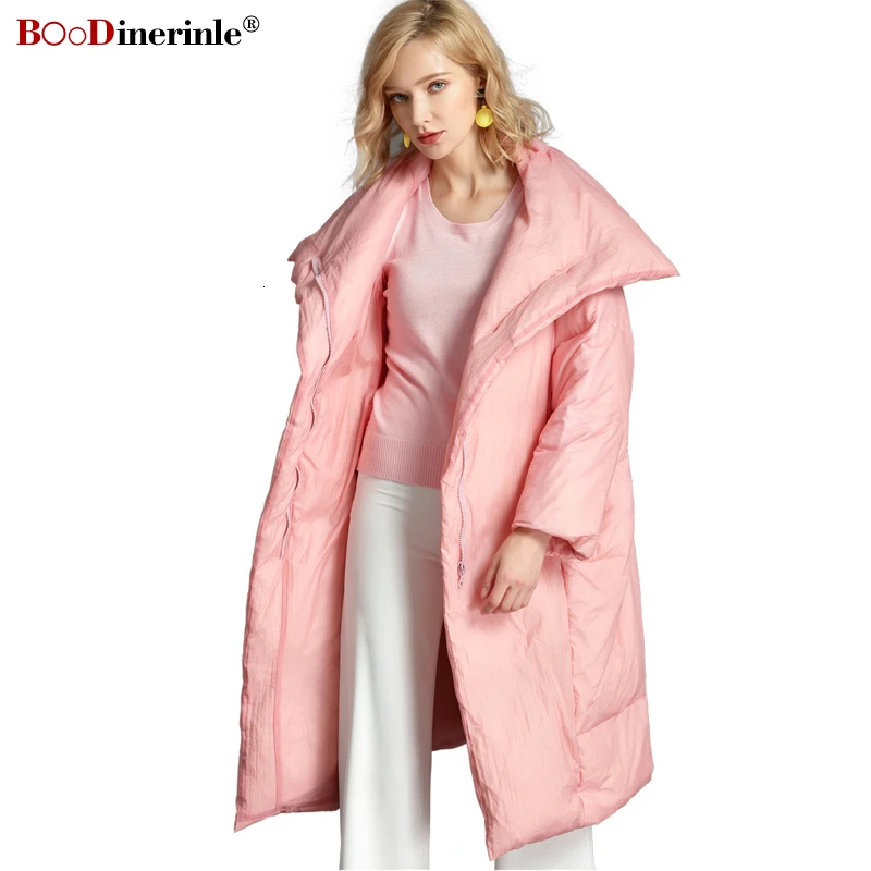 

BOoDinerinle Plus Size 6XL Women's Down Jackets Casual Loose Pink Long White Duck Down Coats Warm Big Pocket Parkas Women 2019