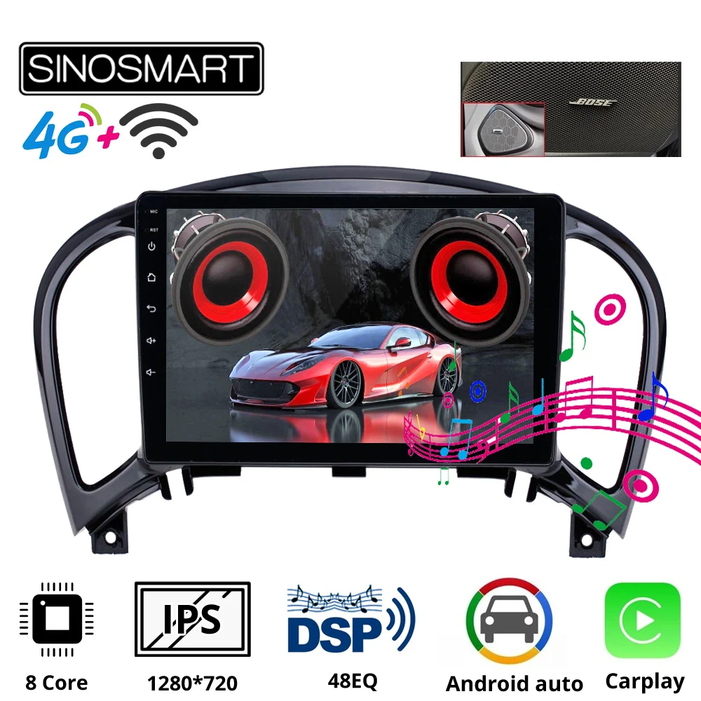 SINOSMART 8 Core CPU DSP Car Navigation GPS Player for Nissan Juke Support BOSE 360 View System