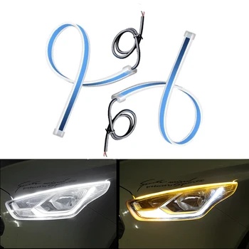 

2x DRL 45cm 60cm Daytime Running Lights Flexible Soft Tube Guide Car LED Strip Turn signal Yellow Waterproof for Universal Cars