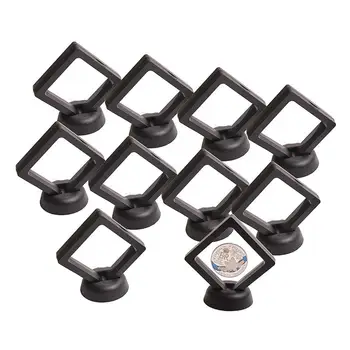 

Coin Display Box - Set of 10 3D Floating Frame Display Holder with Stands for Challenge Coins, AA Medallions, Jewelry, Black, 2.