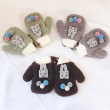 Детские Зимние перчатки для маленьких мальчиков и девочек с рисунком кролика; теплые плотные вязаные варежки; модные детские перчатки