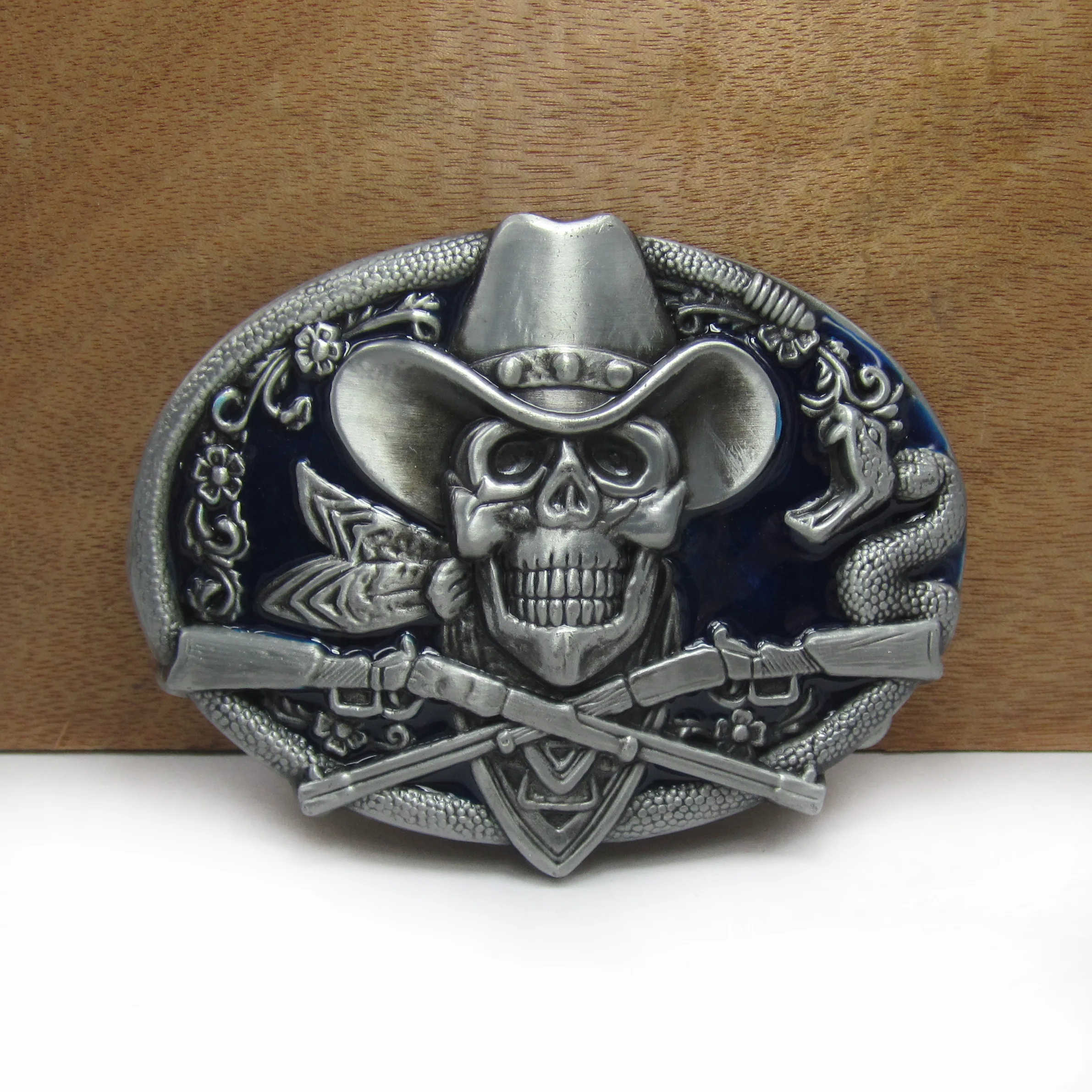 BuckleClub heavy retro BLUE enameled skull jeans gift belt buckle FP-02671 PEWTER FINISH for men 4cm width loop drop shipping | Дом и сад