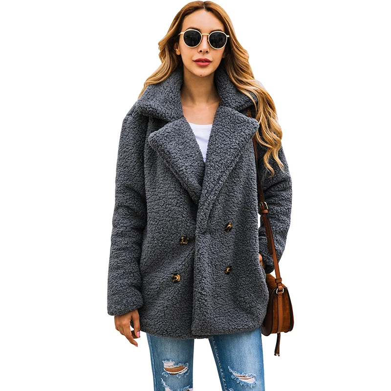 ANSELF Женская куртка из искусственного меха Пушистый Плюшевый мишка куртка из искусственного меха пальто с отворотами размер d зимнее плюшевое пальто размера плюс 3XL - Цвет: Темно-серый