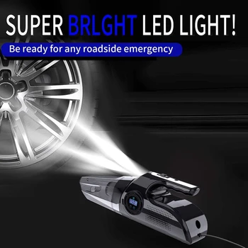 

4-In-1 Car Handheld Vacuum Cleaner with Digital Tire Inflator Pump Pressure Gauge LED Light Car Vacuum Cleaner