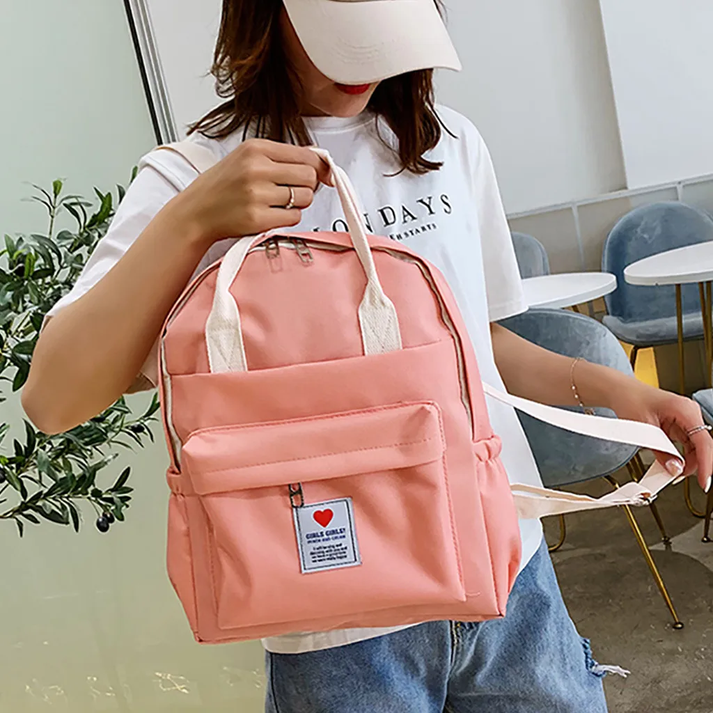 

Women Backpack Large Capacity Solid Color New Waterproof Nylon Canvas Teenager girls Casual Backpack School Bag Mochilas