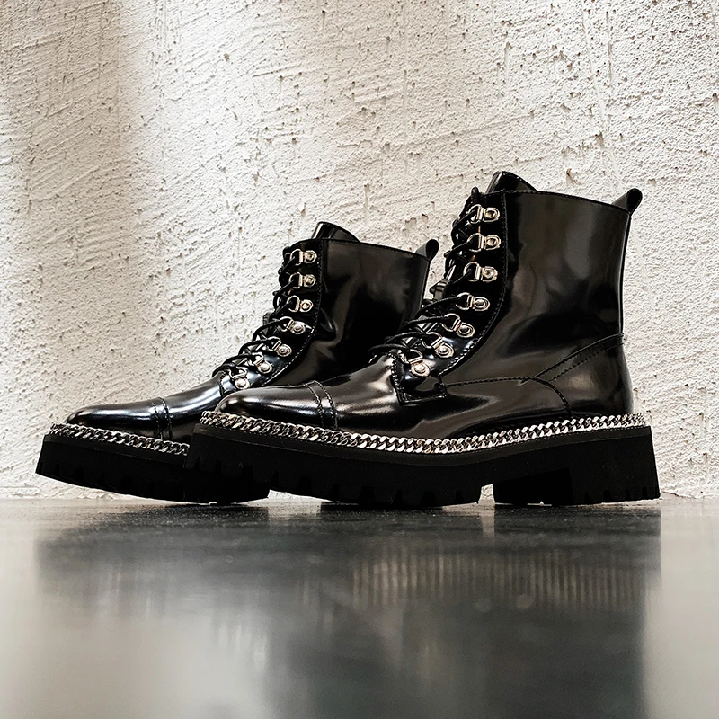 Black Patent Leather Combat Boots 