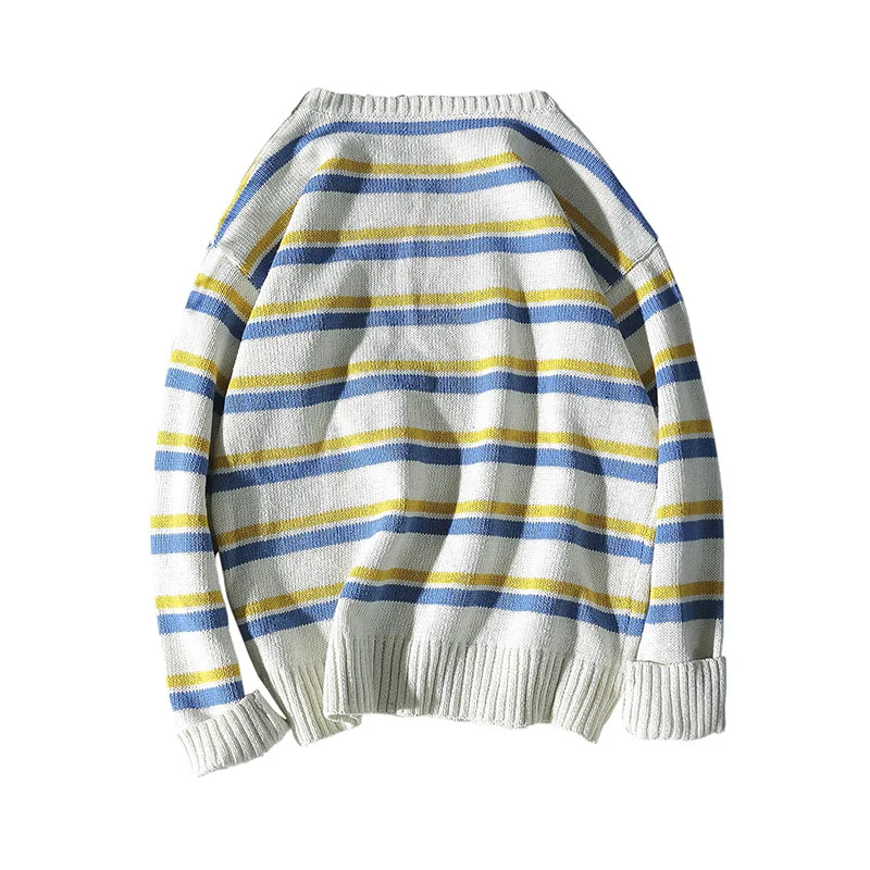 Fall and Winter 2019 New Men's Sweater Loose Knitted Sweater Stripe Sweater Couple Dress