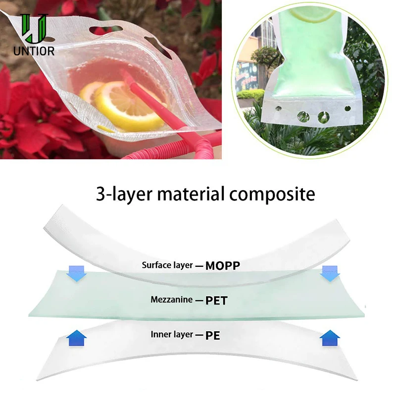 Unior-매직 드링크 파우치 빨대 포함, 다시 봉합 가능한 아이스 드링크 파우치, 스무디 백, 빨대 포함, 재사용 가능, 주스 파우치