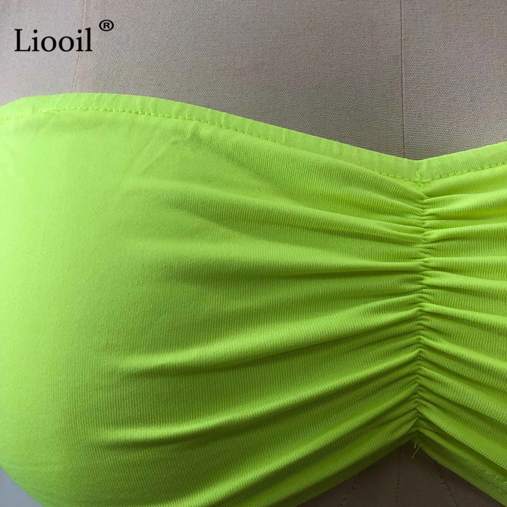 Liooil неоновый зеленый без бретелек два набор колготок комплект для женщин; Соблазнительные летние Клубные наряды облегающий вечерние одинаковые комплекты для бега Femme