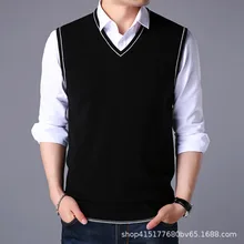 Осень и зима стиль Повседневный жилет без рукавов для молодых мужчин универсальный v-образный вырез тонкий вязанный мужской шерстяной теплый жилет
