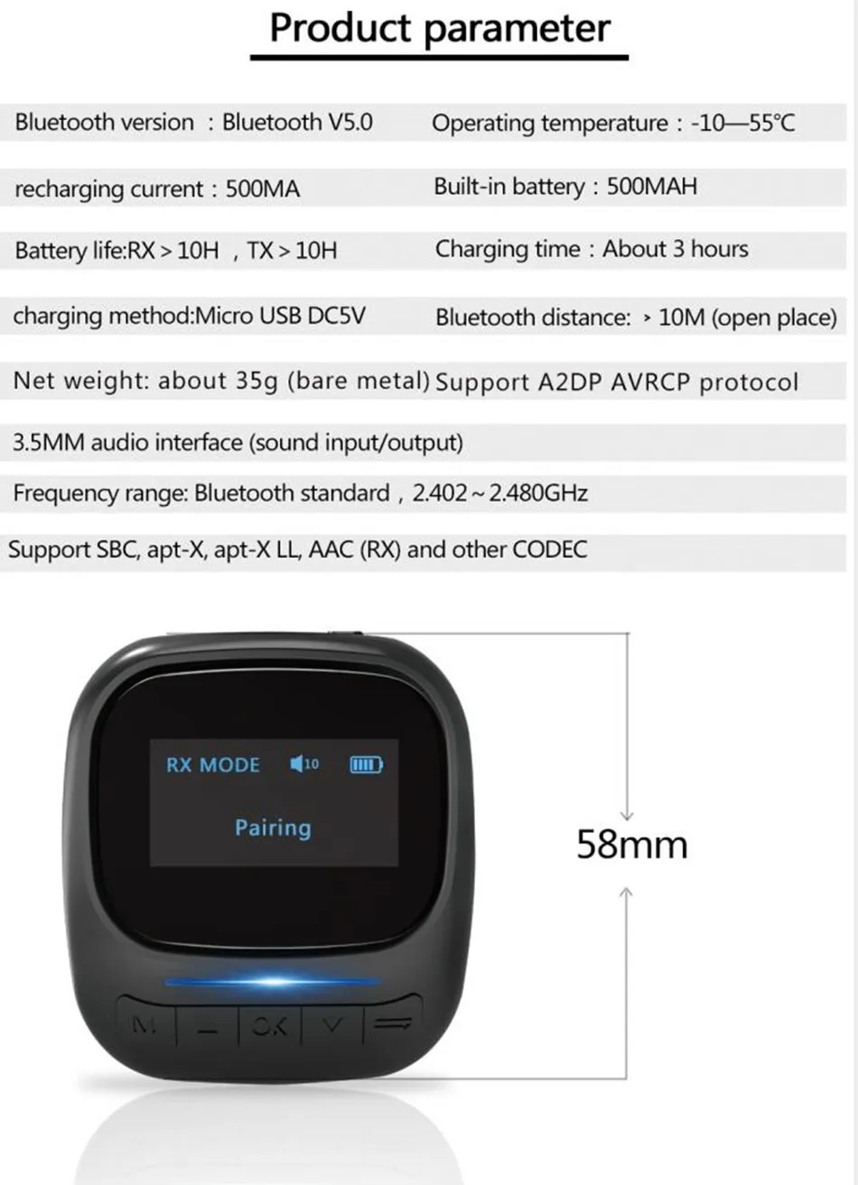 Bluetooth 5.0 Audio Transmitter Receiver OLED Display Aptx LL 3.5mm AUX Jack RCA Wireless Adapter for TV Car PC Headphone Pair 2