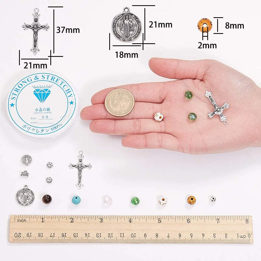 6 Set Beaded Stretch Rosary Bracelet Making Kit Cross Wood Glass Beads  Craft Bracelet Jewelry Making Kit Lead Free & Nickel Free - Jewelry  Findings & Components - AliExpress