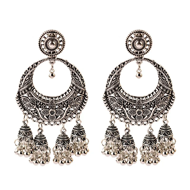 HXE162-2 OIQUEI, женские винтажные этнические индийские ювелирные изделия Jhumka, большой колокольчик, Разноцветные серьги-кисточки с бусинами античный этнический Висячие Серьги Brincos - Окраска металла: HXE162-2