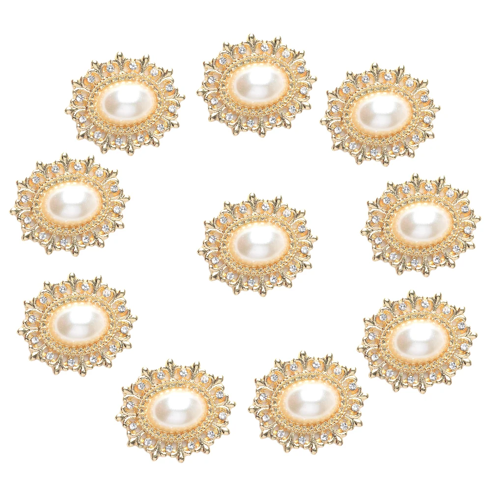 10x Vintage Style Rhinestone Pearl Oval Flatback Button For Wedding Jewelry