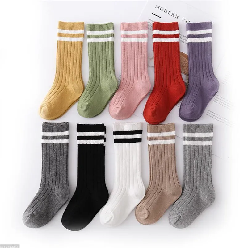 Kids Socks Girls Socks Sailor Style School Girls Knee High Socks Spring Fall Double White Stripe Design Kids Tube Socks for Girls Leg Warmer Baby Stuff
