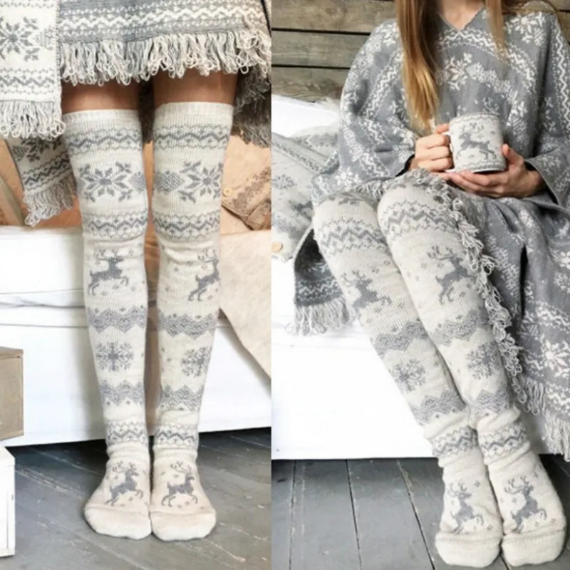 

European and American style Christmas snowflake deer socks in the tube thick socks to keep warm knee socks