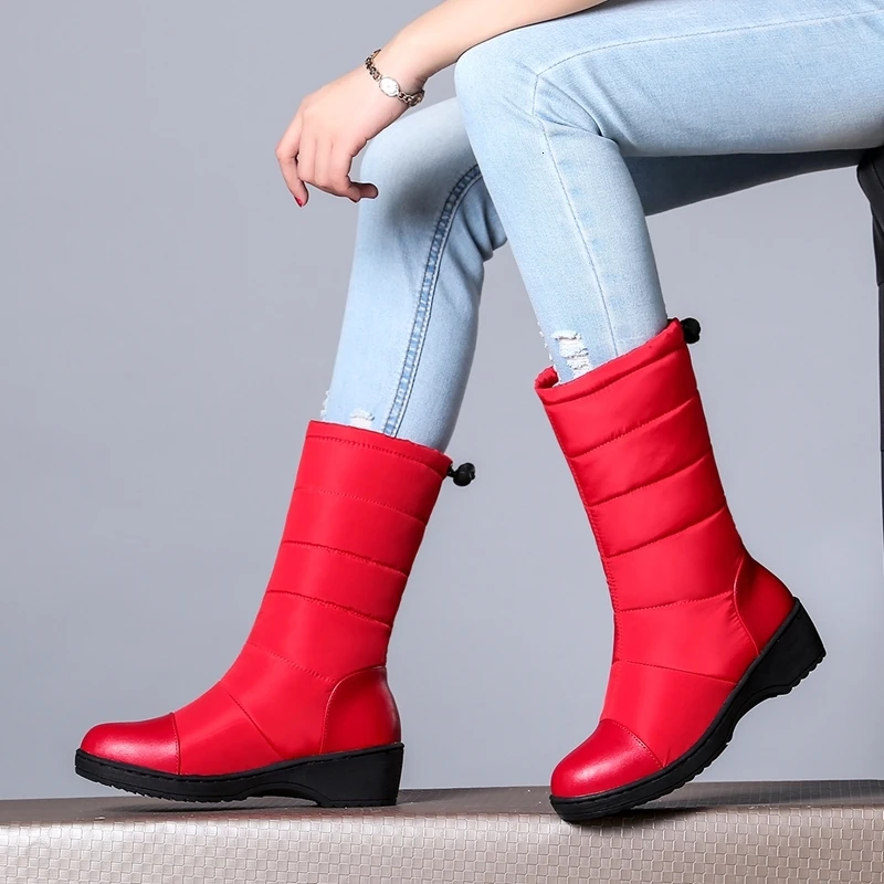 

Women Ankle Boots 2019 Winter Boots Female Warm Plush Snow Warm Black Red Blue Boots Shoes Solid Fashion Waterproof Cotton Boots