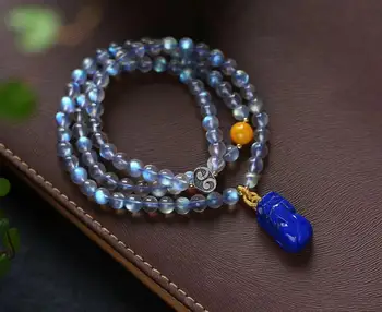 

Genuine Natural Labradorite Blue Light Crystal Round Beads Bracelet Women Necklace 22x12x10mm Lapis Lazuli Pi Xiu Stone AAAAA