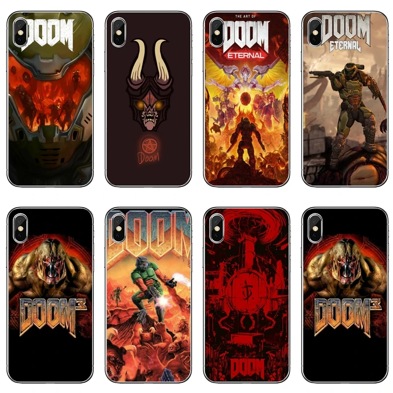 Прозрачный чехол с логотипом игры Doom для iPhone 11 pro XR X XS Max 8 7 6s plus SE 5s 5c iPod Touch 5 6 |