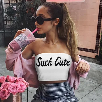 

SIDDON New Hot Sexy Letter Print Tube Top Women Elastic Boob Bandeau Tube Tops Female Sexy Strapless Crop Tube Tops For Woman