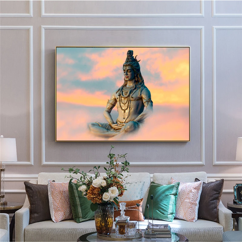 Hindu God Shiva Wall Art Painting Printed on Canvas • CanvasPaintArt