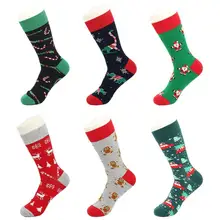 Men‘s Cotton Socks Happy Christmas Funny Xmas Tree Santa Claus Elk Middle Tube Men Socks Happy New Year