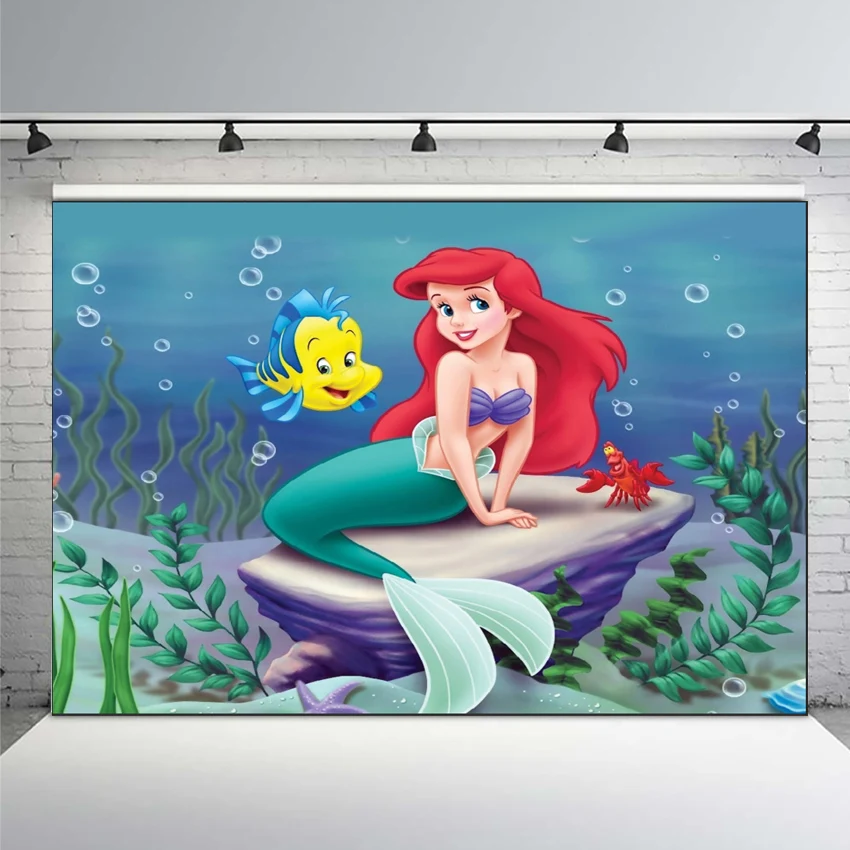 

Photography Backdrops Under Sea Fish Little Mermaid Ariel Princess Chair Bubbles Custom Photo Studio Backdrops Backgrounds Vinyl