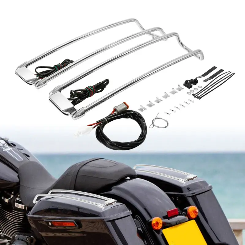 Motorcycle-Saddlebag-Lid-Rack-Top-Rail-Guard-with-Light-For-Harley ...