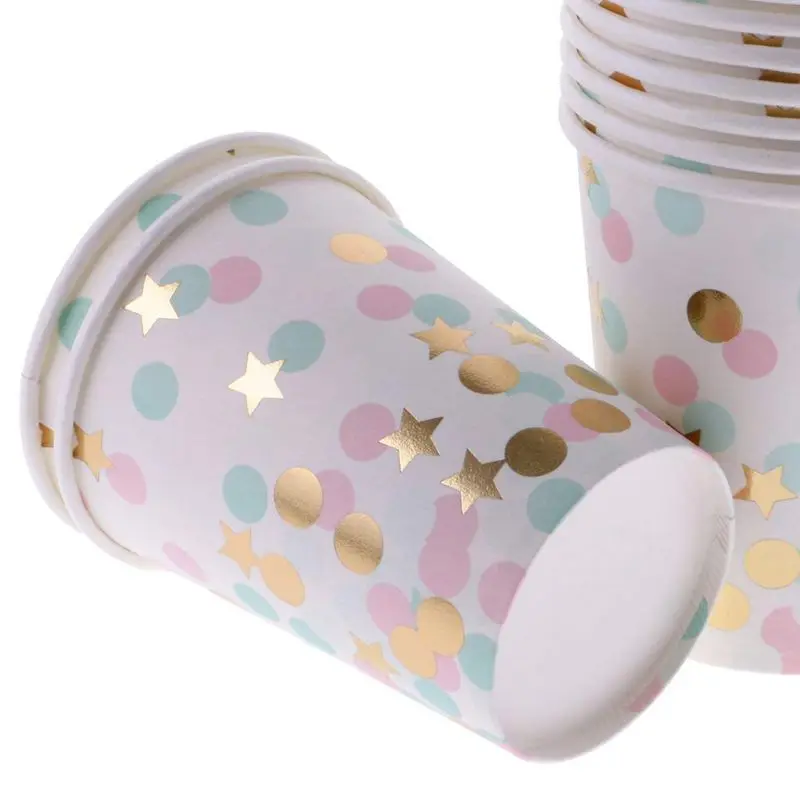 Hot Disposable Tableware Set 20pcs Plates Round+20pcs Cupboard Carton Multicolored Round Dot Pattern for Anniversary