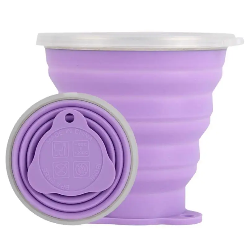 270 мл дорожная чашка из нержавеющей стали, силиконовые выдвижные складные чашки, телескопические складные кофейные чашки для спорта на открытом воздухе, чашка для воды - Цвет: Purple