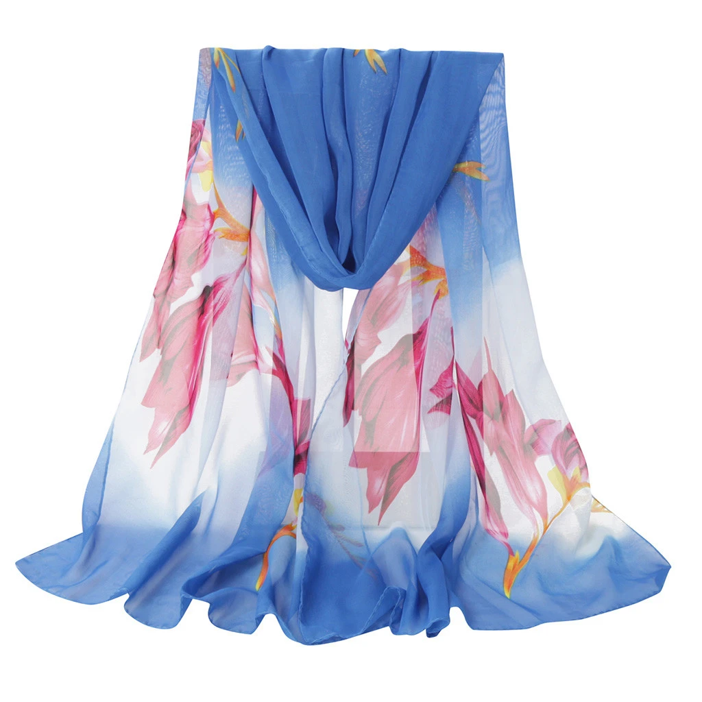 Fashion Silk Chiffon Scarves Women Wrap Sunscreen Beach Cover Up Long Hijab Print Flowers Shawl Summer Polyester Cape Femal 919