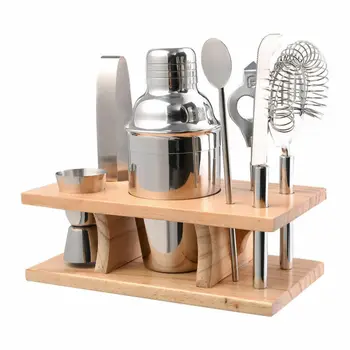 

Stainless Steel 5 Pcs Set Cocktail Shaker Mixer Drink Bartender Browser Kit Bars Set Tools With Wine Rack Stand 350ml Barwares