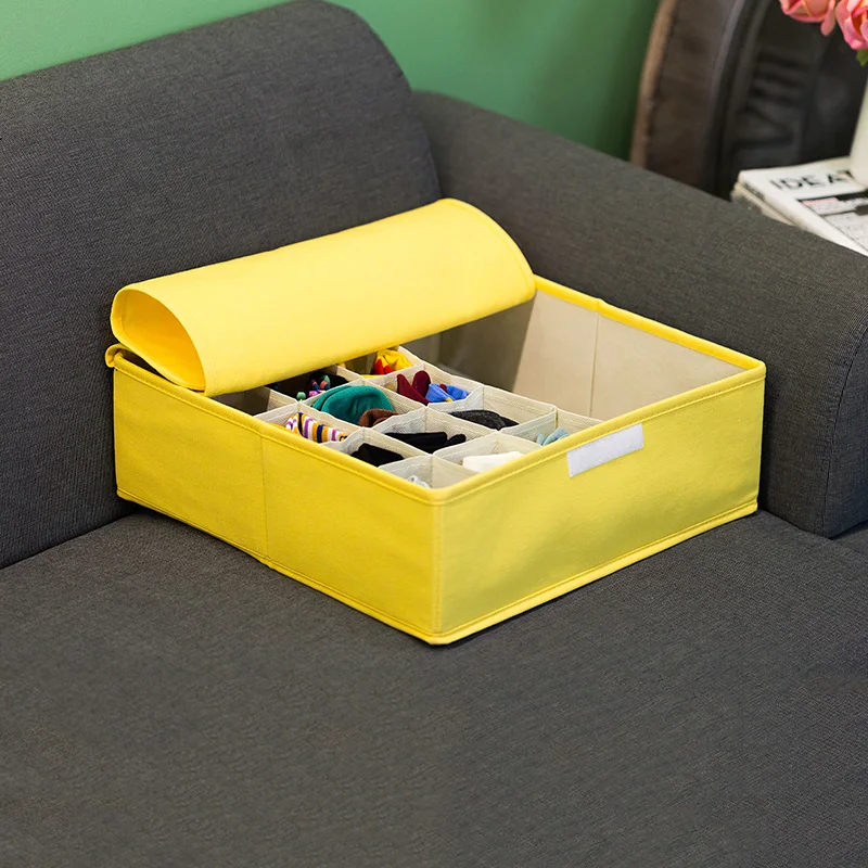 

Square Non-Woven Fabric Underwears Storage Box Yellow Color Home-Use Socks Waterproof Drawer Storage with Cover Multi-Use