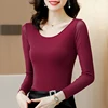 TingYiLi Basic O-neck Long Sleeve Mesh Tops For Women Spring Summer Korean Style Elegant Burgundy Green Blue Black Blouse Shirt 3