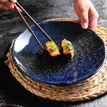 

Ceramic Plate Round Japanese Style Starry Flat Steak Breakfast Pasta Staple Food Plate Dessert Salad Dark Dish Kitchen Supplies