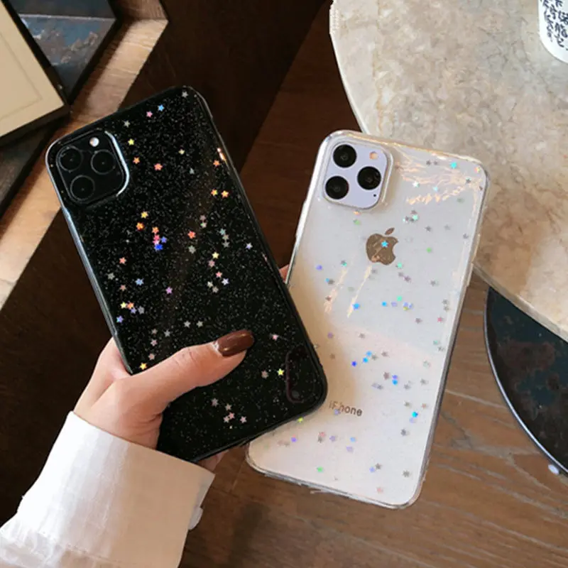 Мягкий ТПУ чехол для телефона Ottwn с разноцветными звездами и блестками для iPhone 11 Pro X XR XS Max 7 8 6 6s Plus прозрачная задняя крышка