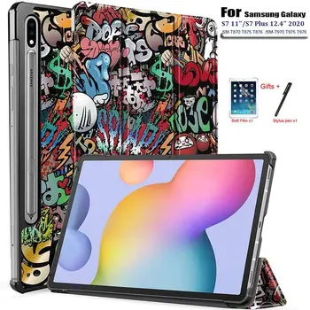 

For Samsung Galaxy Tab S7 Plus Case Tablet Cases Tab S7Plus 12.4 Case Tri-Fold PU Leather Case Protective Shell Case Stand Funda