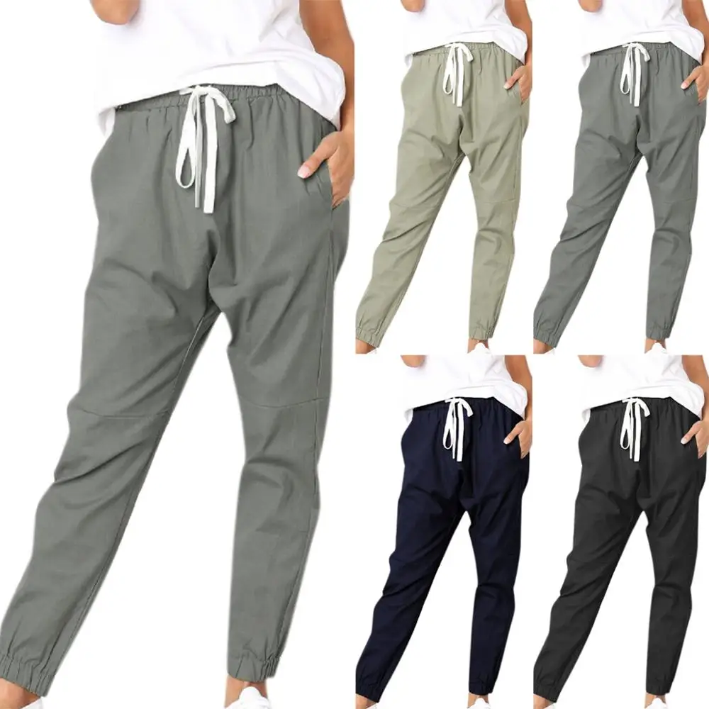 

2020 New spring Autumn Women Fashion Trousers Solid Color Loose Drawstring Waist Sports Pants