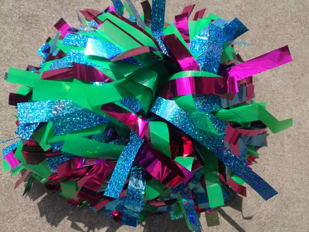 Cheerleader Pom Pom Plastic, Light Green, Metallic, Hot Pink Mixed, 3/4 "x 6"