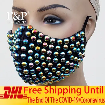 

Holographic Studs Dust Mask Rave Fabric Travel Mask Costumes Wear Festival Clothes Outfits Stage Gear Show