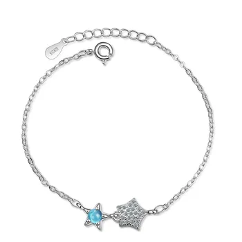 

925 Sterling Silver Blue Crystal Star Charm Bracelets & Bangle For Women Wedding Gift Femme Fashion Prevent Allergy