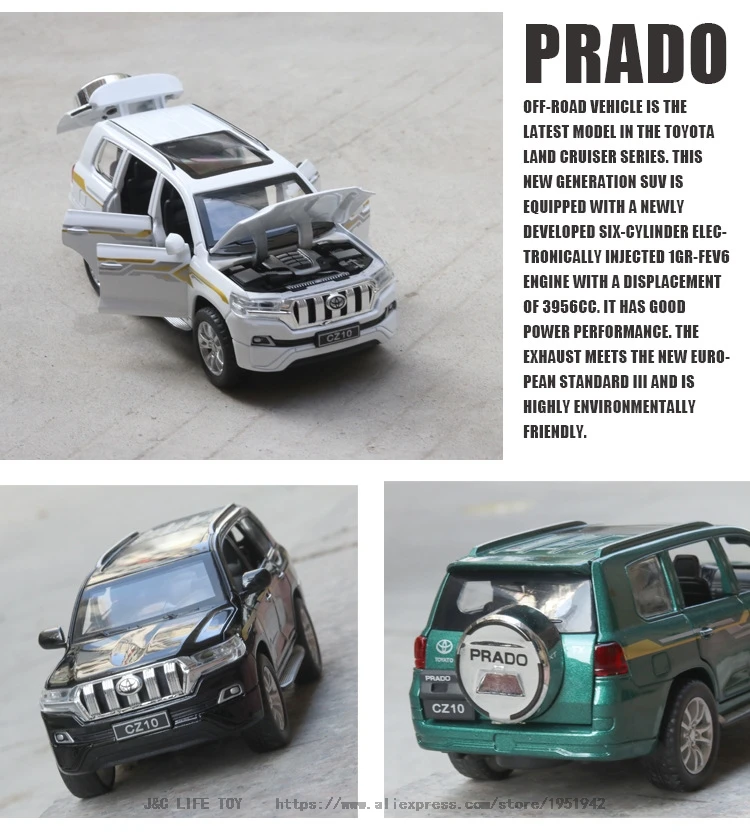 1:32 PRADO SUV Игрушечная машина металлическая игрушка Diecasts& игрушечный Транспорт модель автомобиля высокая имитация автомобиля игрушки для детей Рождественский подарок