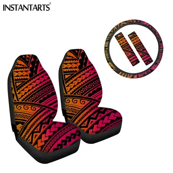 

INSTANTARTS Gradient Africa Pattern Polynesian Design Soft Car Seat Covers Full Set Washable Seatbelt Cover Steering Wheel Cover