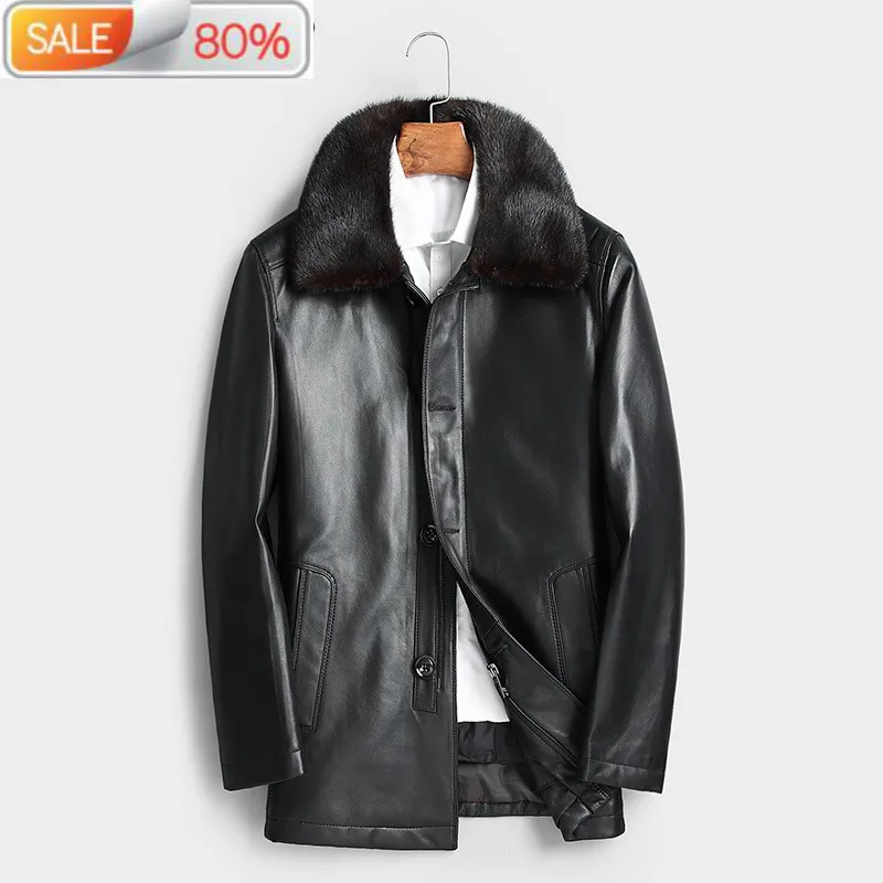 

Men's Sheepskin Coat Winter Genuine Leather Down Jacket Men Mink Fur Collar Jaqueta De Couro 2020 1707