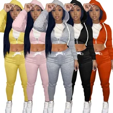 

Fitness Casual 2 Piece Set Tracksuits Women Hoodies Zipper Crop Tops and Drawstring Pants Jogger Two Piece Outfits Woman Clothes