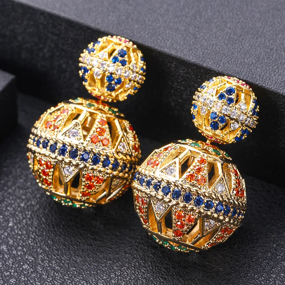 Ball multi Janeklly новая мода красочные двойные шары моно серьги кубического циркония камни для женщин Мана ювелирные изделия - Окраска металла: Ball multi