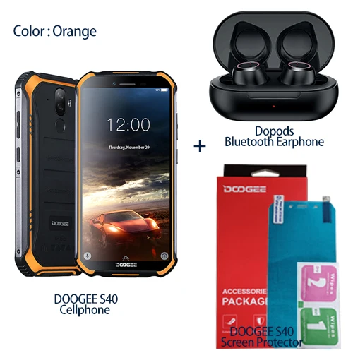 Add BT Earphone DOOGEE S40 4 GNetwork прочный мобильный телефон 5,5 дюймов дисплей 4650 мАч MT6739 четырехъядерный 3 ГБ ОЗУ 32 Гб ПЗУ Android 9,0 8.0MP IP68/IP69K - Цвет: Add BT Earphone
