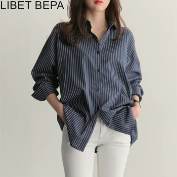 

New 2020 Spring Summer Women's Blouse Casual Fashionable Korean Style Striped Shirt Office Lady Loose Clothes Wild Tops BL1653