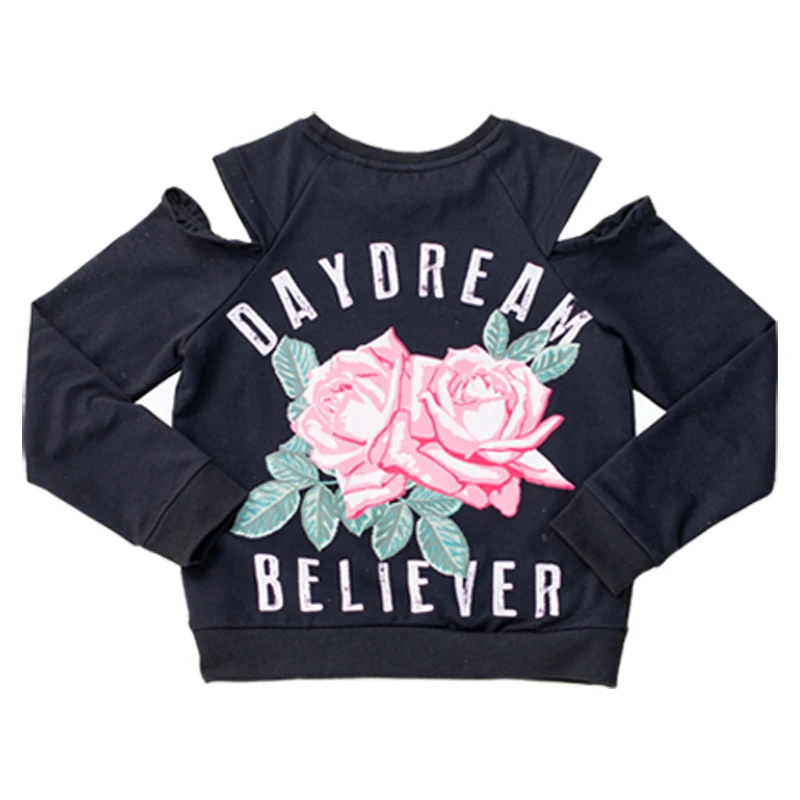 baby girl hooded top Teen Girls Sweatshirts Flowers Pullover for Big Girls Black Long Sleeve Hoodie Cotton Causal Teenage Clothes 8 10 12 14 16 Years oversized children's hoodie